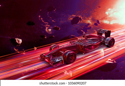 3D Render Illustration F1 Racing Car With Abstract Out Of Space  Speed Effect Background