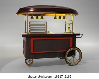 3D RENDER ILLUSTRATION. Fast Street Food Market Kiosk. Local Stall Mini Shop Design.