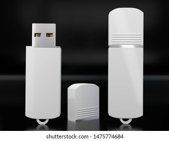 3d render illustration of a flashdrive mockup on black background. Front view.