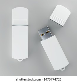 3d render illustration of a flashdrive mockup on grey background. Top view.