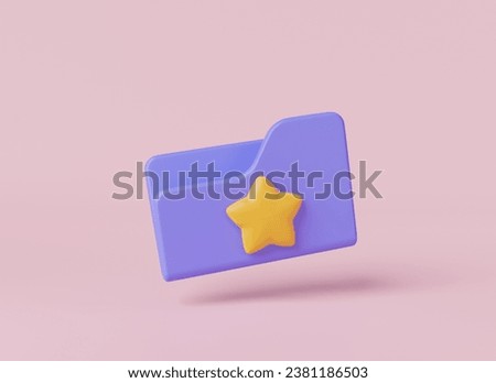 3d render illustration of Folder with star symbol for favorite file and important file. Love content in document. Star folder, Paper document, Favorite folder, Best, Star Rating Rate. File management