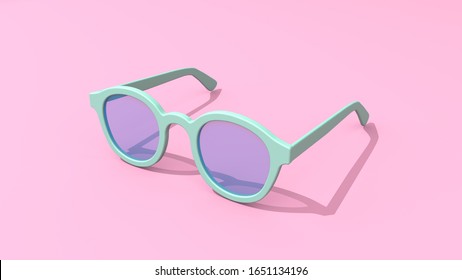 3d render illustration of funny sunglasses. Retro 80's style. Cute and pastel colors.  Modern trendy design.