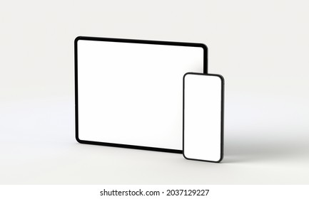 3d Render Illustration Generic Phone Mock Up And Tablet In A White Design High Key