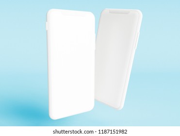 3d Render Illustration Hand Holding The White Smartphone With Full Screen And Modern Frame Less Design - Isolated On White Background 