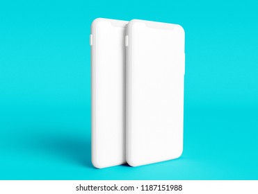 3d Render Illustration Hand Holding The White Smartphone With Full Screen And Modern Frame Less Design - Isolated On White Background 