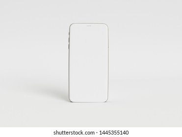 3d Render Illustration Hand Holding The White Smartphone With Full Screen And Modern Frame Less Design - Isolated On White Background 