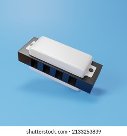 3D Render Illustration Harmonica Logo Icon Isolated On Blue Background