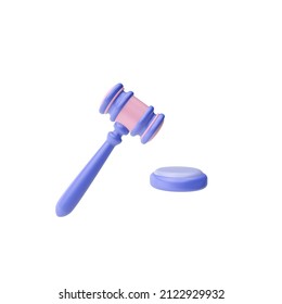 3d Render Illustration Of Judge's Gavel. Simple Icon For Web And App. Modern Trendy Design. Isolated On White Background.