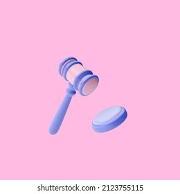 3d Render Illustration Of Judge's Gavel. Simple Icon For Web And App. Modern Trendy Design. Isolated On Pink  Background.