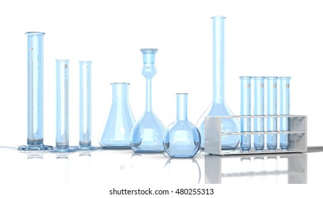 3d Render Illustration Laboratory Blue Glassware Stock Illustration ...