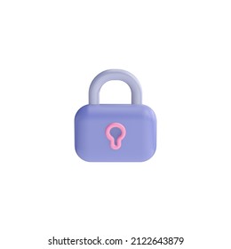 3d render illustration of 
lock. Simple icon for web and app. Modern trendy design. Isolated on white background.