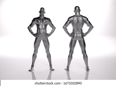 3D Render : an illustration of a male character model with silver texture