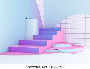 3d render illustration in modern geometric style  Arch   stairs in trendy minimal interior  Gradient pastel colors background for banners product presentation  Abstract composition 