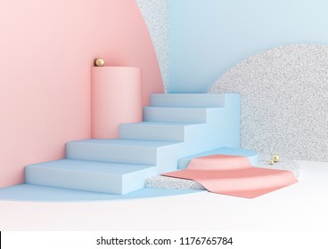 3d render illustration in modern geometric style  Arch   stairs in trendy minimal interior  Gradient pastel colors background for banners product presentation  Abstract composition 