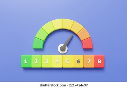 3d Render Illustration Number Six Speedometer Icon Infographic, Arrow Point Scale Speed High Status Red, Performance, Pointer Rating Risk Levels, Meter, Tachometer On Purple Background