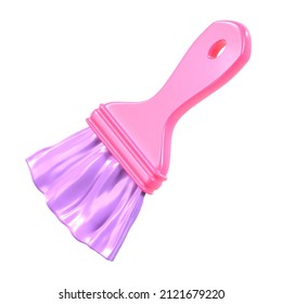 3d render illustration paint brush isolated on white background. Paintbrush icon in cartoon style. Tool for painting and renovation. Construction tool.