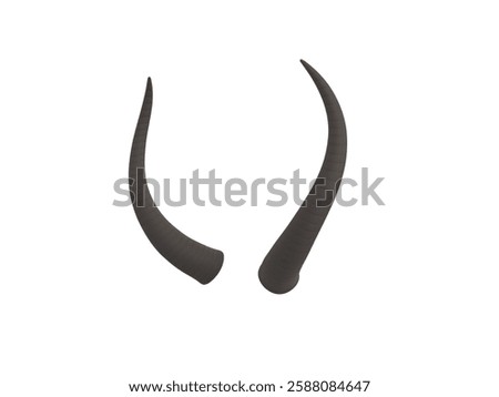 3D render illustration of a pair of long, curved demon horns with a ribbed texture, isolated on a white background. Ideal for fantasy, horror, and Halloween-themed designs
