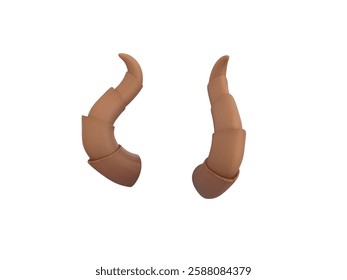 3D render illustration of a pair of twisted demon horns isolated on a white background. Perfect for fantasy, mythology, gothic, and Halloween-themed designs