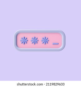 3d render illustration of PIN code entry. Simple icon for web and app. Modern trendy design. Isolated on violet background.