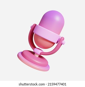 3D Render Illustration Of Pink Professional Microphone On Stand  Music Minimal Icon Isolated On White