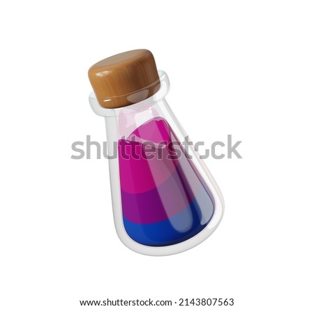 3d Render Illustration of Pride Heart Flask Potion Icon with Bisexual Colors Isolated on White, LGBT Pride Month Celebrate Icon