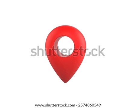 3D render illustration of a red map pin symbol with a simple, minimalistic design, often used to represent locations or destinations in maps and navigation apps