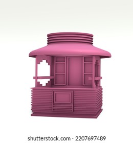 3D RENDER ILLUSTRATION. Sample idea model hot food and drink booth kiosk design. Small Middle business street shop stall market or Product exhibition fair counter concept on background.