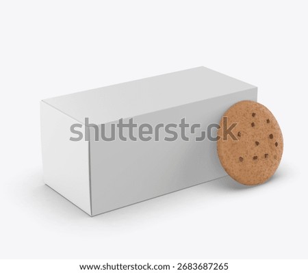 3D render illustration of a sliding cookie box packaging mockup with biscuits inside. The blank white cardboard pack features a pull-out tray design, perfect for branding, product presentation.