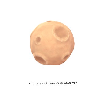 3D render illustration of a small cratered planet or moon with a rocky, uneven surface. A cartoon-style celestial body, perfect for space, astronomy, and science fiction themes