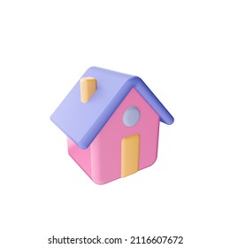 3d Render Illustration Of Small House. Simple Icon For Web And App. Modern Trendy Design. Isolated On White Background.