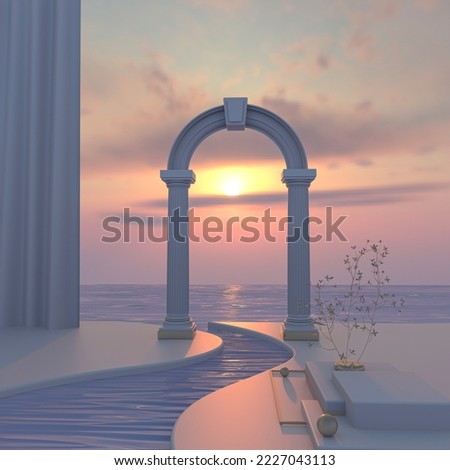 3d render illustration of sunset and arch. Modern trendy design.