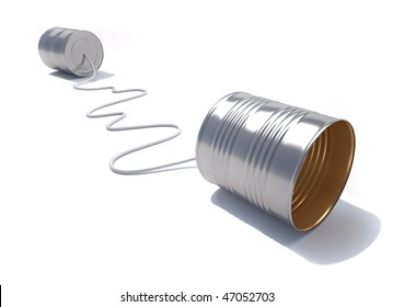 3d render illustration of a telephone made from tin cans