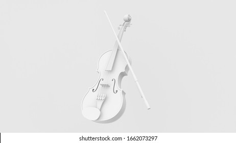 3d Render Illustration Of Violin. Musical Instrument. Retro 80's Style. White Color.  Modern Trendy Design.