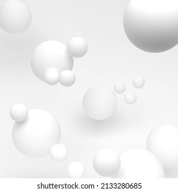 3d Render Illustration, White Bubbles, Flying Balls