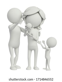3d render, 3d illustration of white characters with children.