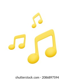 3d render illustration of yellow music note isolated on white background. 3d rendering music icon on white