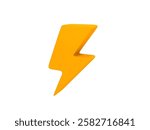 3D render illustration of a yellow thunderbolt symbol in a cartoon style. A bold and energetic design, symbolizing electricity, energy, or power, perfect for dynamic concepts