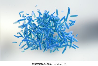 3d render illustration.Bacteria and bacterium cells floating in microscopic space 