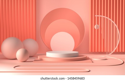 3d Render image of abstract pink color geometric shape background, modern minimalist mockup for podium display or showcase