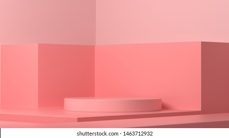 3d Render Image Of Abstract Pink Color Geometric Shape Background, Modern Minimalist Mockup For Podium Display Or Showcase