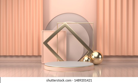 3d Render image of abstract pink color geometric shape background, modern minimalist mockup for podium display or showcase