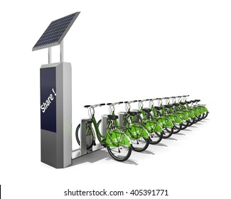 3D render image of a Bike Sharing station / Bike Sharing Concept - Powered by Shutterstock