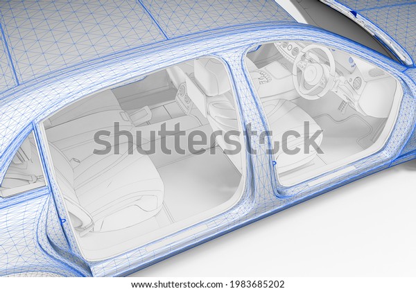 3D render image of a car interior\
representing computer aided design for automotive\
industry