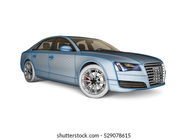 3D render image a 3D car with a mesh / Mesh car 