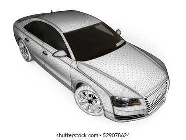 3D render image a 3D car with a mesh / Mesh car 