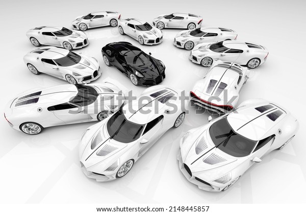 3D render image of a lot of expensive car\
representing a be unique\
concept
