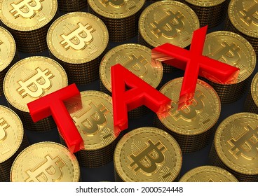 3D Render Image Of A Pile Of Coins With The Text Tax On Top Representing Crypto Taxes