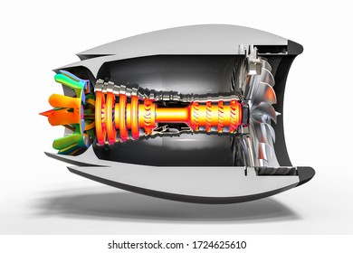 3D Render Image Representing An Airplane Engine Development With The Help Of A Computer Software 