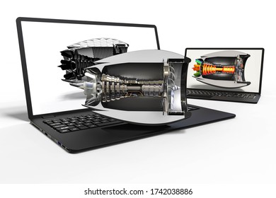 3D Render Image Representing An Airplane Engine Development With The Help Of A Computer Software 