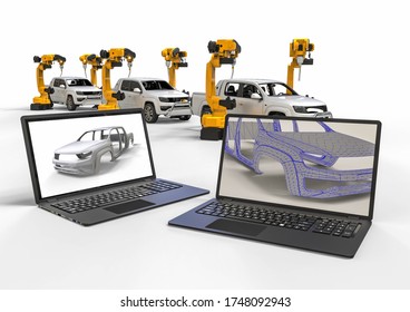 3D render image representing Automotive manufacturing process